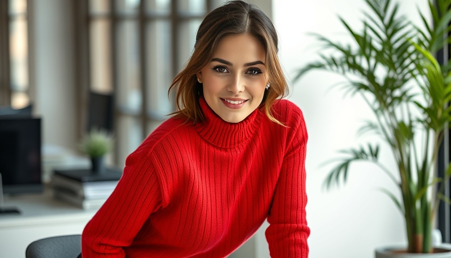Elegant woman in red sweater on magazine cover.