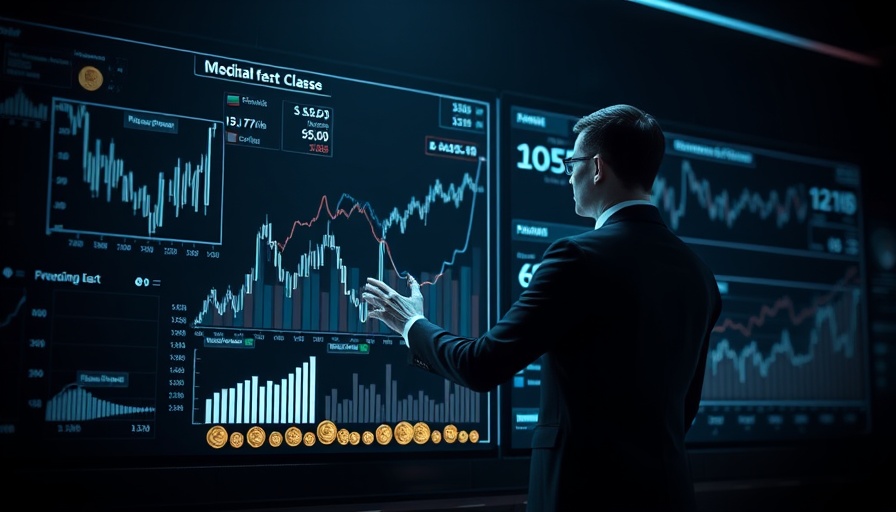 Business-themed digital graphic featuring financial graphs and charts