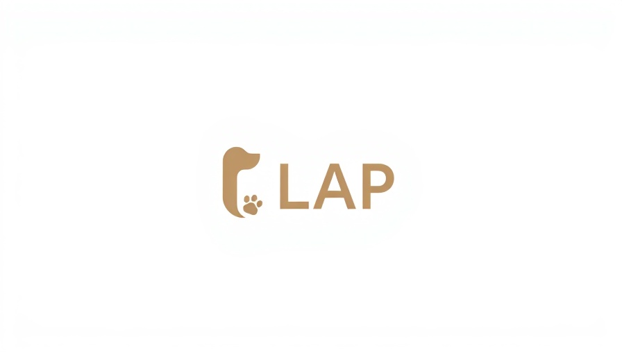Minimalist dog logo with 'LAP' text and paw prints.