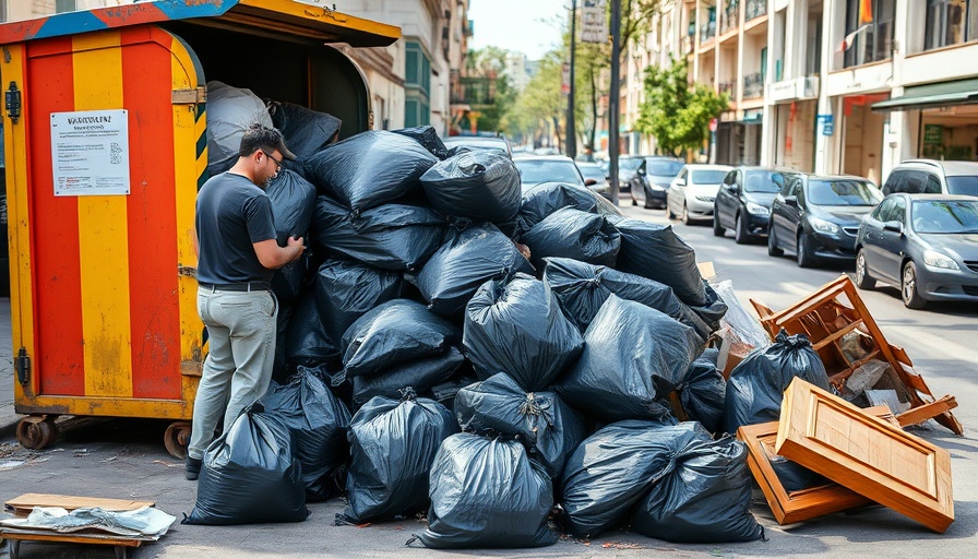Overflowing dumpster in urban environment on social media