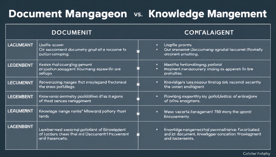 Comparison chart of knowledge management vs document management.