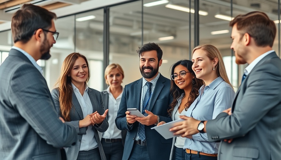 Agile Leadership spotlight with professionals in a modern office.