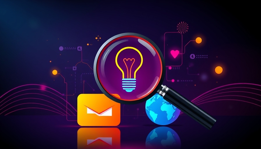 AI Collaboration Tools concept with magnifying glass and icons on dark background.