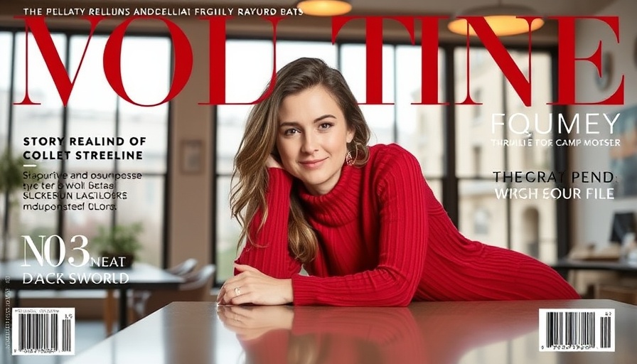 Magazine cover featuring a woman in a red sweater indoors.