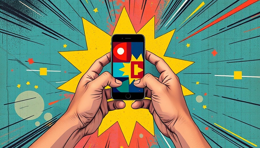Illustration of hands holding phone depicting distrust in influencer marketing.