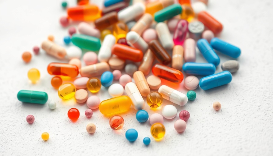 Colorful pills and capsules on a white surface.