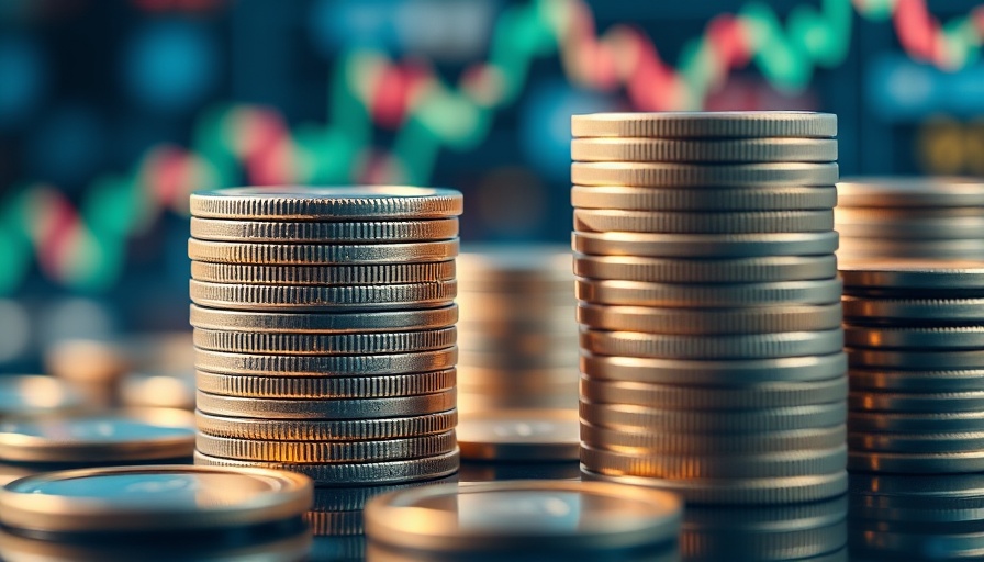 Stacks of coins and graphs overlaid, representing agile leadership in finance.