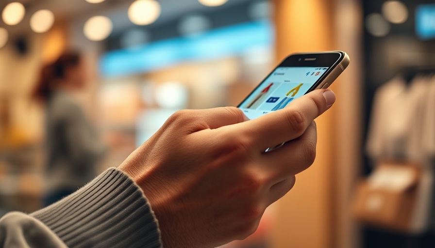 Hand using smartphone for online shopping, showcasing digital retail.
