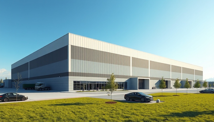Modern warehouse building with sleek design amidst greenery, Agile Leadership spotlight.