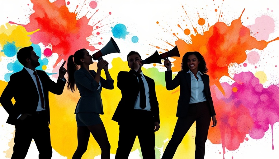 Colorful silhouette of business team with megaphone, aligning PR with GTM.
