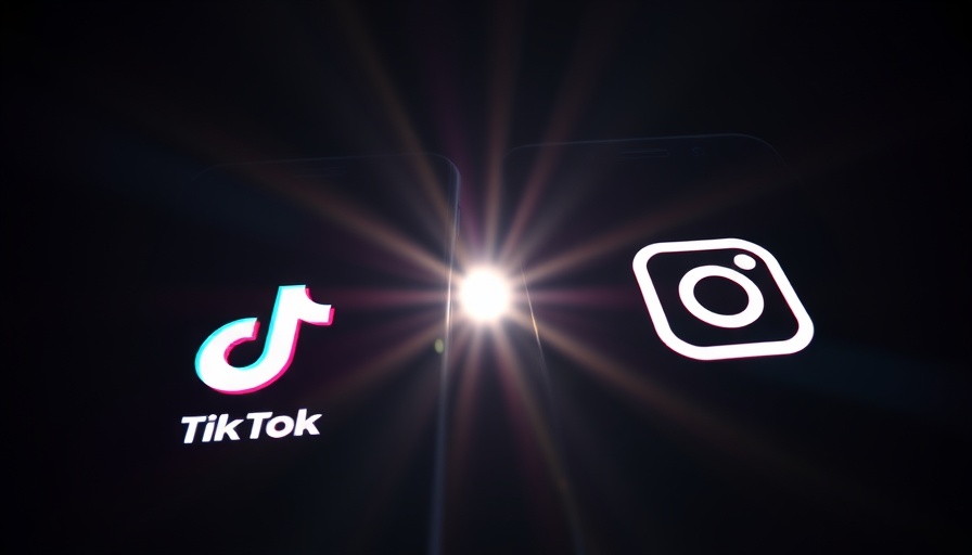 TikTok and Instagram logos on smartphones glowing against dark background.