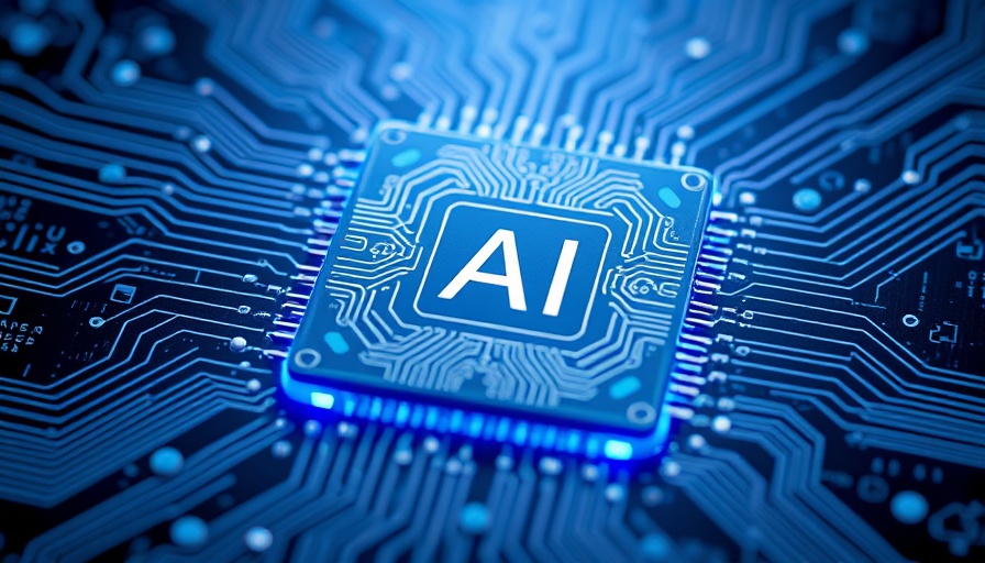 Abstract futuristic AI chip design with intricate circuits.