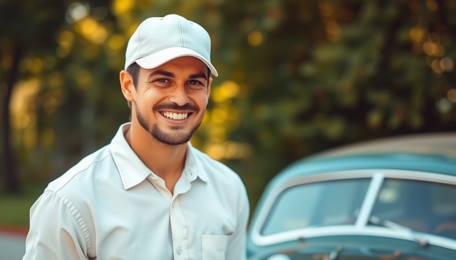 Smiling man standing near vintage car, outdoors, Vintage Car Restomod Business