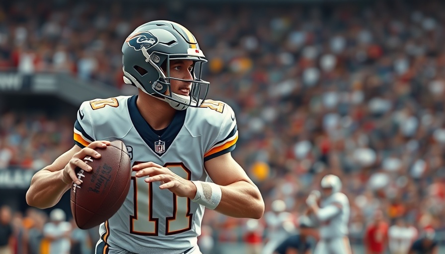 Football quarterback prepares to throw in a dynamic sports scene.