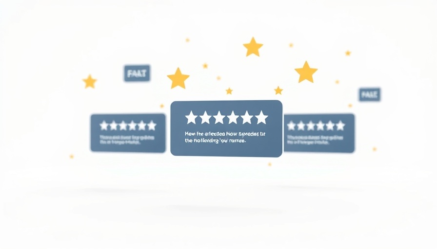 Conceptual image of fake AI reviews on white background.