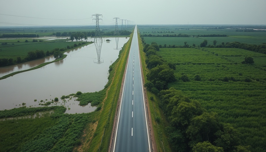 Flooded rural road from Hurricane Erin forecast on East Coast