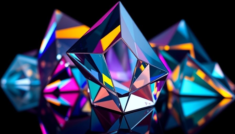 Imaginative geometric glass art with text highlighting AI's impact on creativity in advertising.