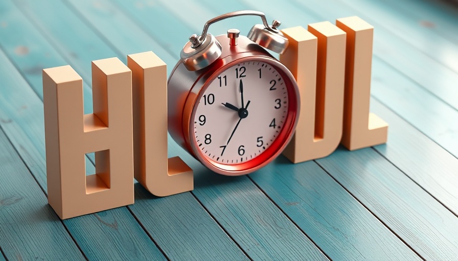 Bold 3D letters with clock, symbolize urgency, productization.