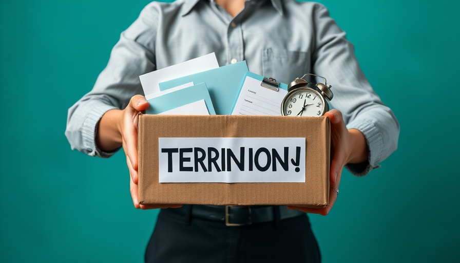 Box of office supplies symbolizing quiet firing risks in a teal setting.