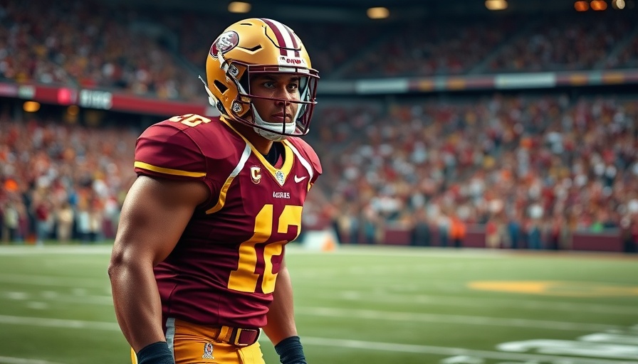 Focused linebacker on field in maroon uniform, social media capture.