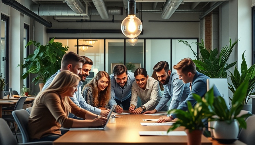 Agile Leadership spotlight on team brainstorming in modern office