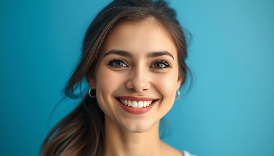 Smiling woman with a blue background.