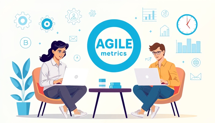 Graphic depicting Agile metrics with professionals and symbols.