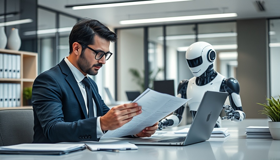 Businessman with robot assistant for productivity gains.
