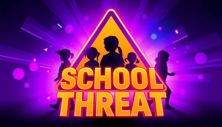 Social media threats to schools visualized with a warning sign.