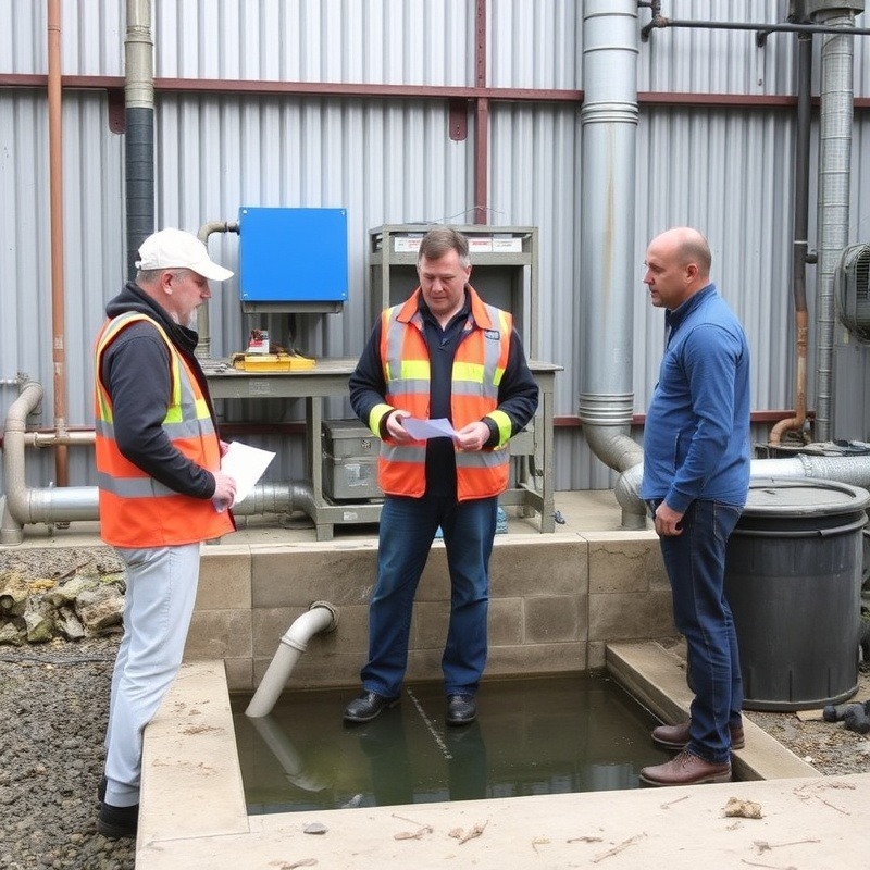 Industrial waste water consultation with three experts discussing solutions.