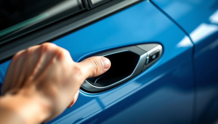 Tesla door handle redesign being demonstrated with a hand pulling it.