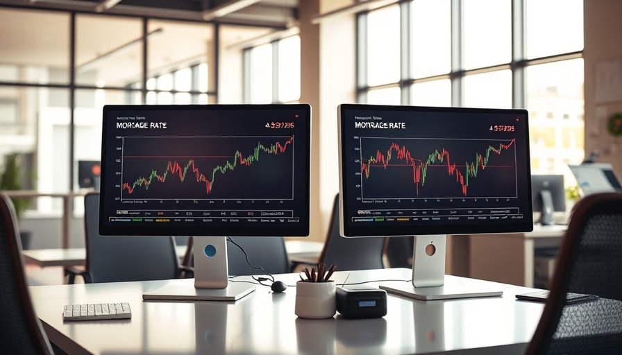 Modern office with digital mortgage rate charts on screens