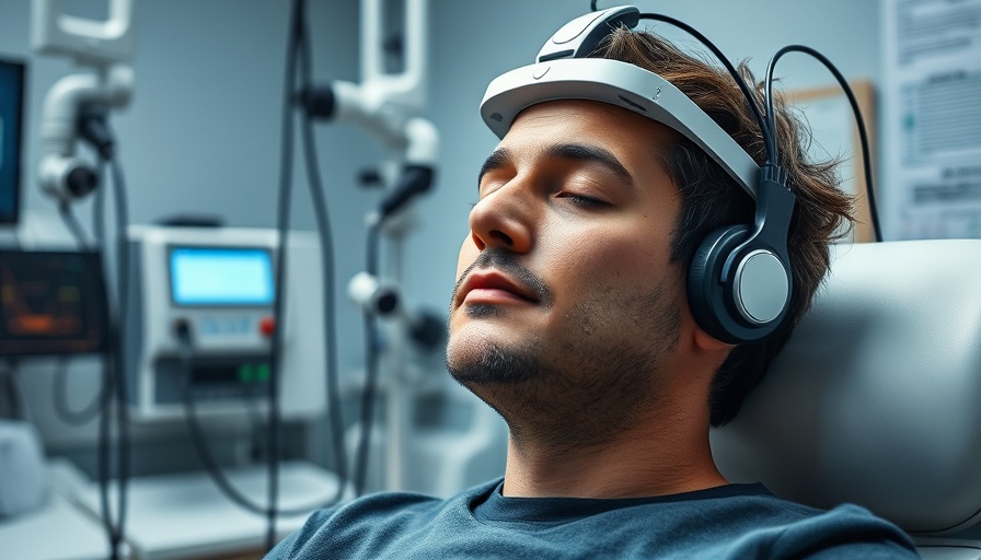 Man receiving transcranial magnetic stimulation for depression treatment.