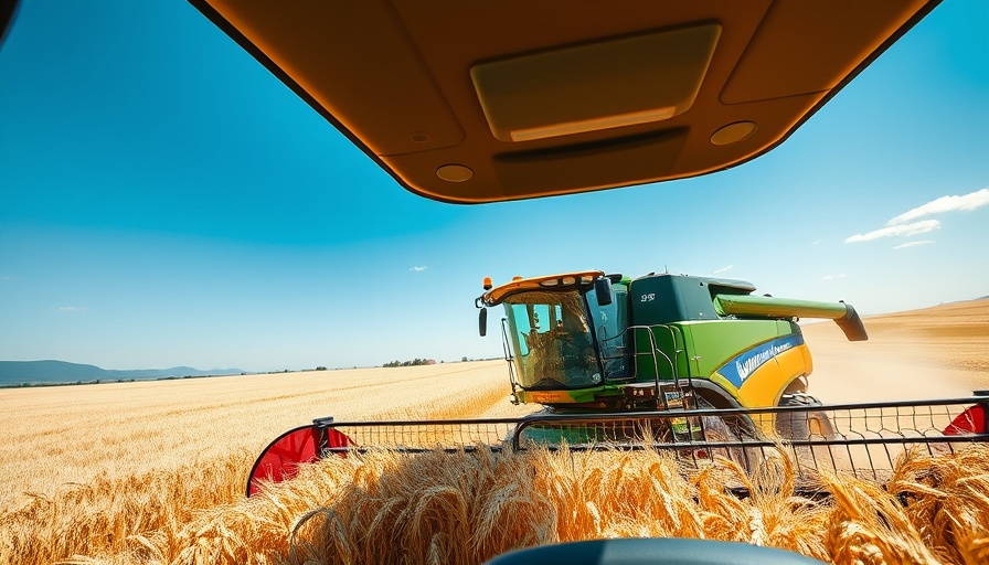 Denver local news: Combine harvester in wheat field with blue sky.