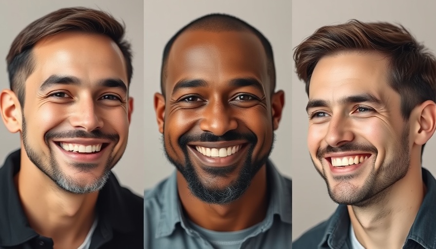 Portrait collage of three smiling men with warm expressions.
