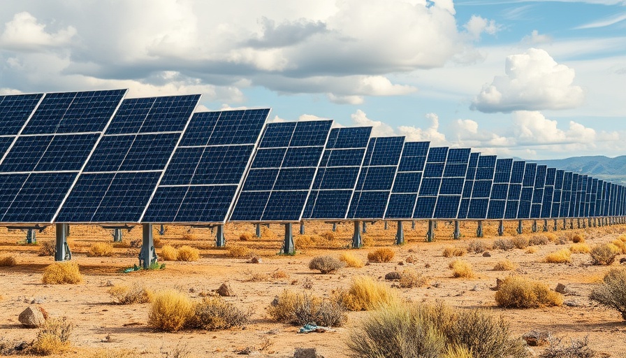 United Power solar projects panel field, capturing energy, cloudy sky.