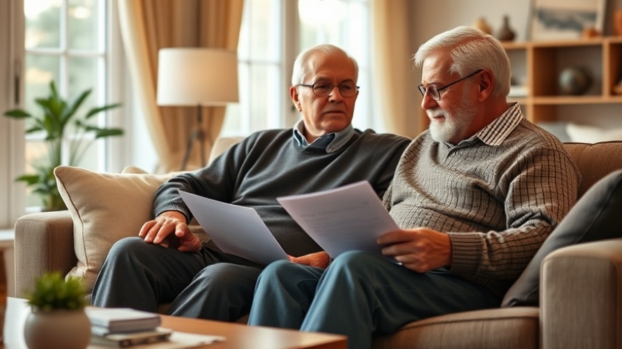 Senior couple discussing Medicare open enrollment tips on a sofa.