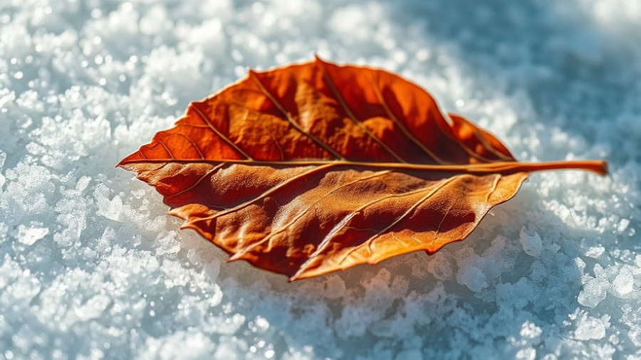 Brown leaf on frosty ice, highlighting Denver local news.