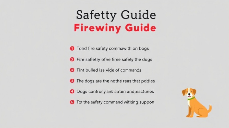 Illustrated dog fire safety training guide with emergency commands.