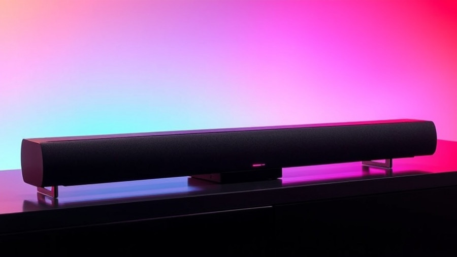 Sleek soundbar system with vibrant gradient background, best soundbars 2025.