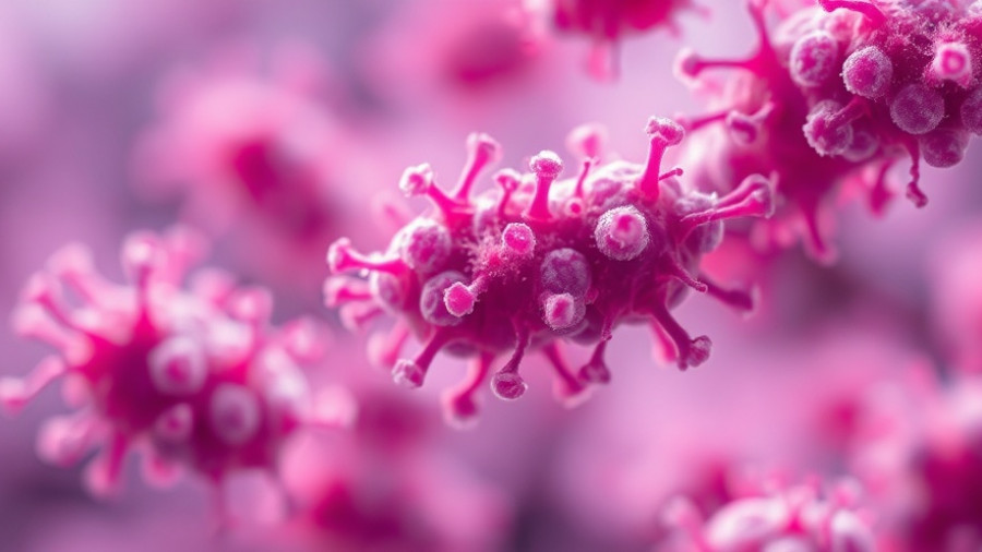 Artistic depiction of C. diff bacteria in purple and pink tones