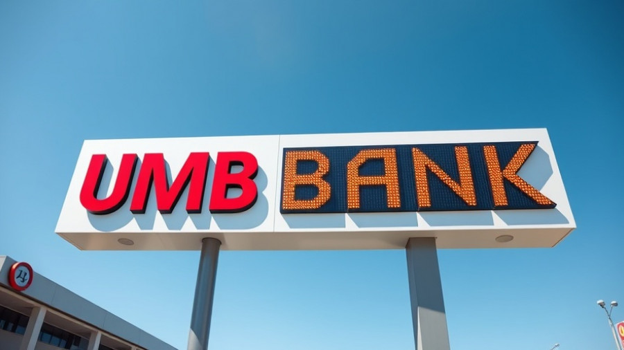 UMB Bank sign with digital display in Denver, clear sky.