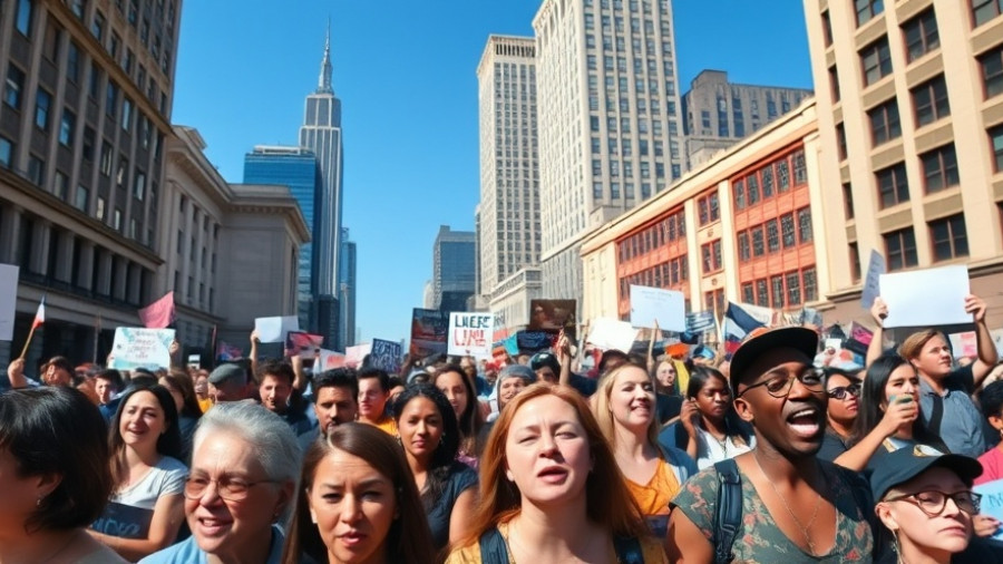 Denver local news: crowd at protest holding democracy signs.