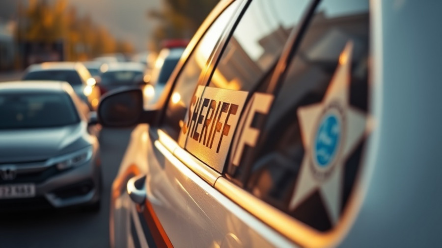 Boulder County Sheriff vehicle, emblem visible, in traffic for grand jury investigation.