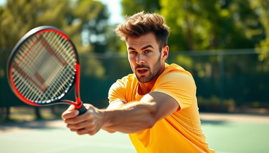 Tennis player demonstrating athletic strength with a powerful forehand.