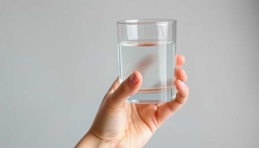 Clear glass of water held by a hand, symbolizing hydration and its effect on blood pressure.