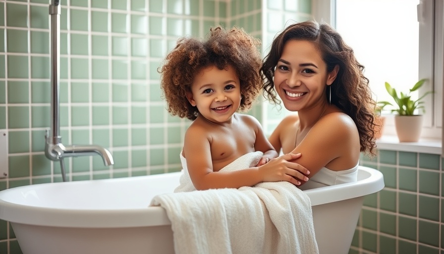 Mother wrapping child in towel by bathtub, highlighting family warmth.