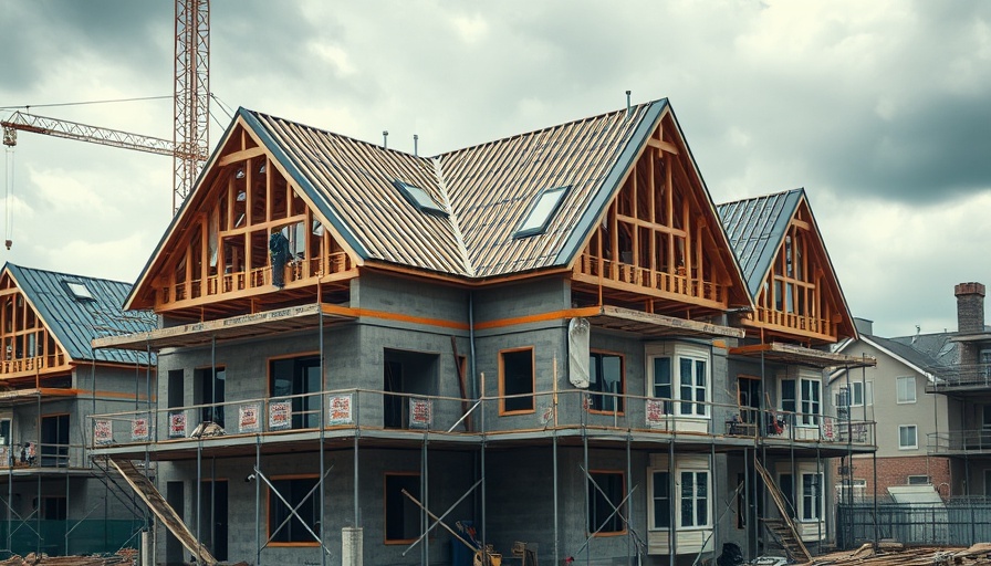 Construction of new homes in the Forest of Dean with scaffolding and workers.