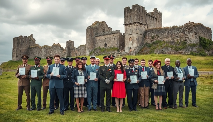 Group at National Armed Forces Day Caldicot by a historic castle.