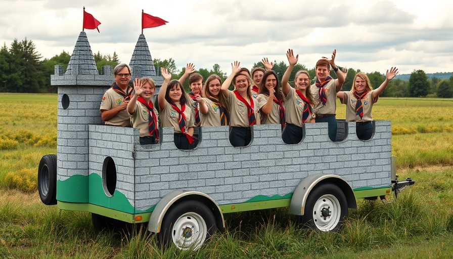 Scouts on castle float enjoying Raglan Festival fun day.
